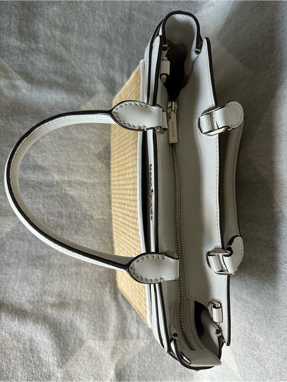 kate spade New York Staci straw medium satchel in white dove - Picture 6 of 15